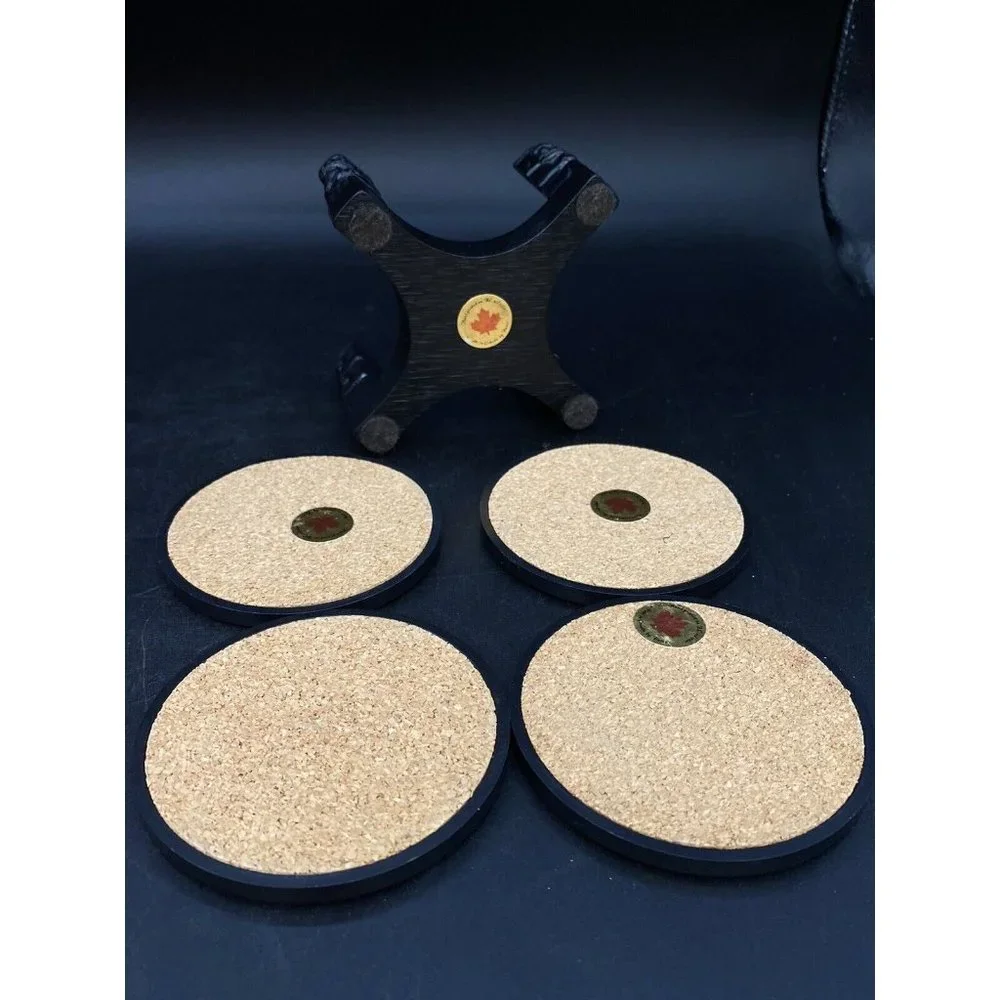 BOMA Coasters Lot 4 With Totem Holder Red Cedar Made In Canada First Nation
